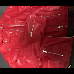 XL popping Red Polyester (looks like leather) stylish waist length jacket